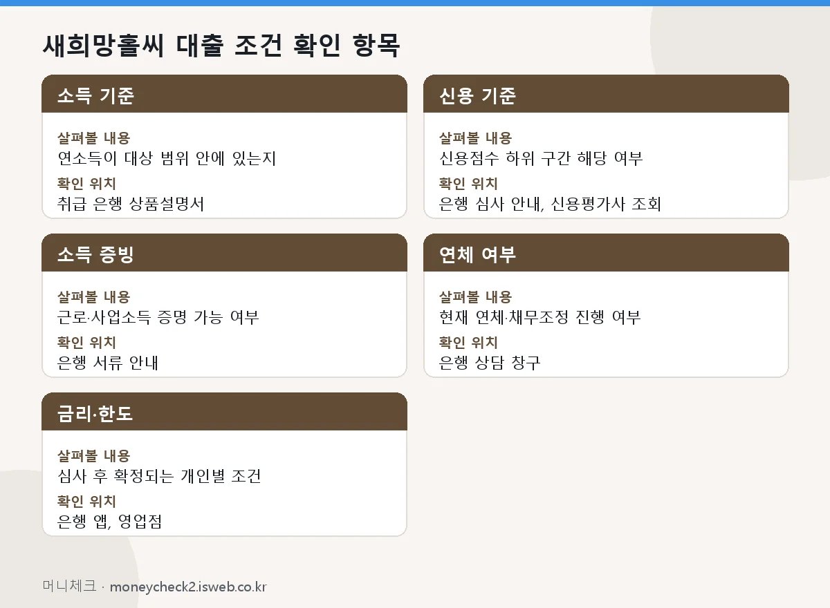 새희망홀씨 대출 조건 새희망홀씨 대출 조건 확인 항목