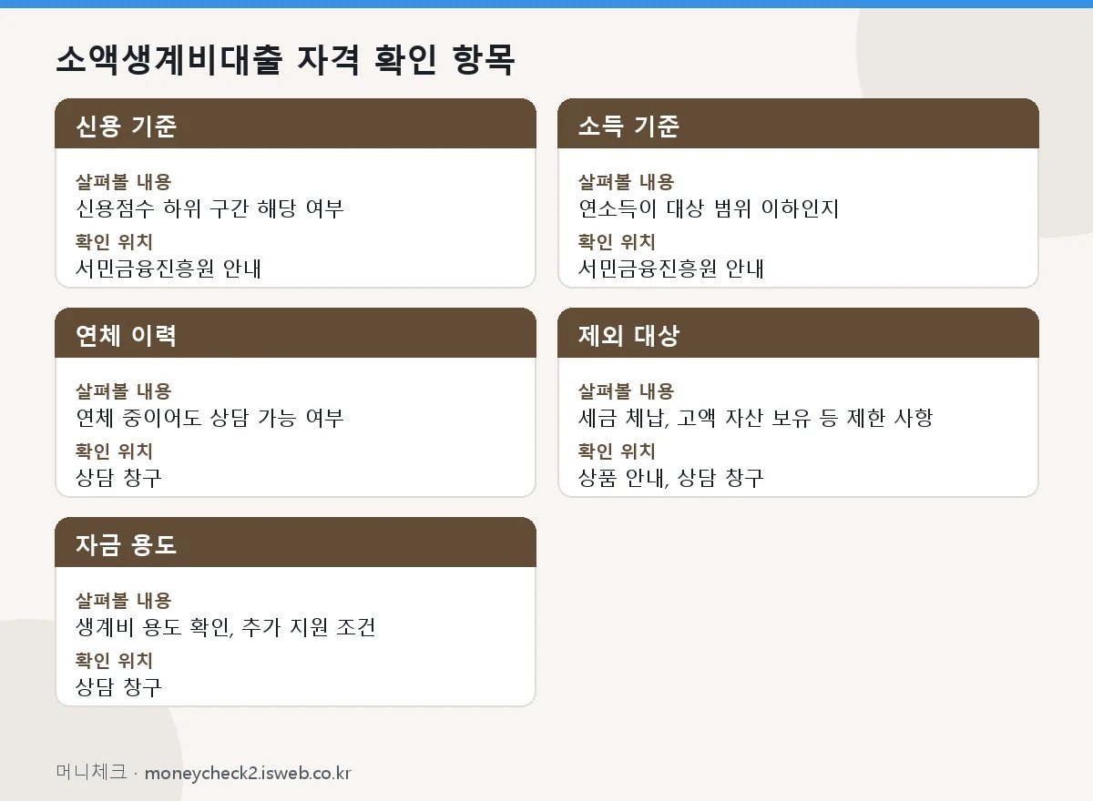 소액생계비대출 소액생계비대출 자격 확인 항목
